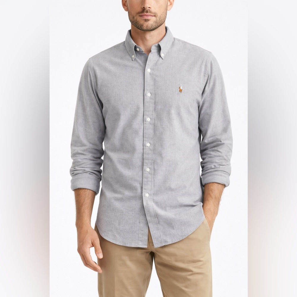 Polo Ralph Lauren Classic Fit Oxford Shirt Gray XL Button Down Flesh Pony *Flaw*